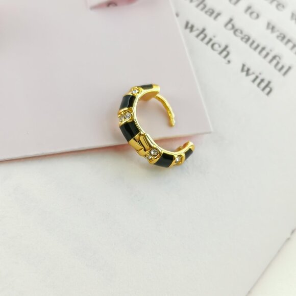 NEW KATE SPADE Rare Form Striped Gold Black Huggie Earrings - Picture 3 of 3